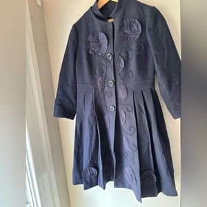 Anthropologie Elevenses Navy Wool Coat